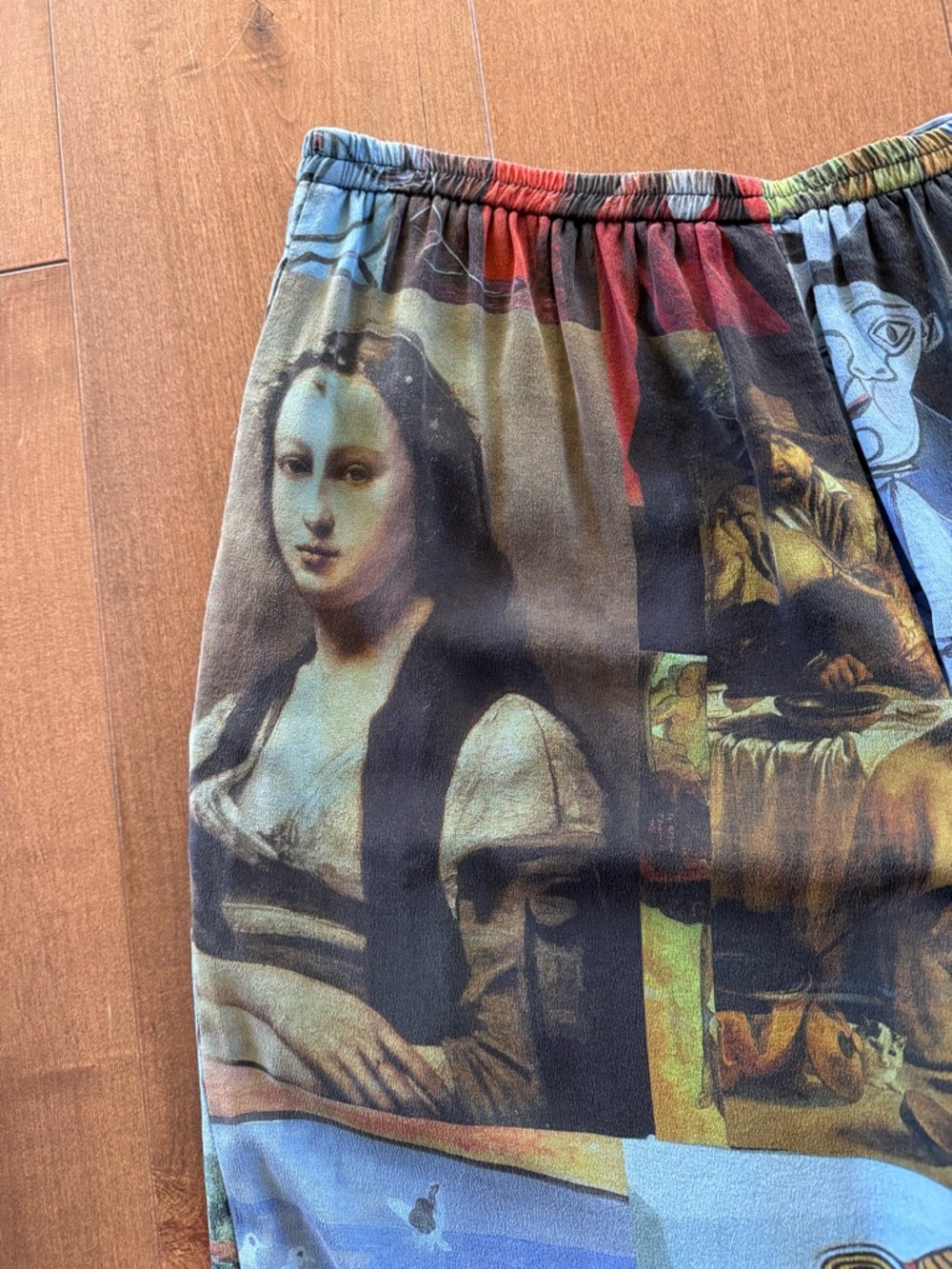 URU 100% Silk Art Print Pants Elastic Waist Pockets Made USA NWOT No Size Tag - Picture 9 of 12